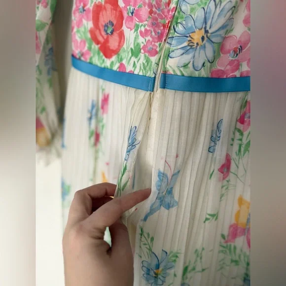 Vintage 1970s Pastel Floral Garden Maxi Dress Sheer Peasant Sleeve Womens Sz Lg - Picture 6 of 15